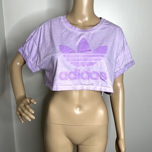 Adidas Purple Logo Cropped Short Sleeve Tee